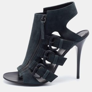 Giuseppe Zanotti Dark Green Nubuck Leather Buckle Detail Caged Sandals Size 37, Sandals - Luxury Closet