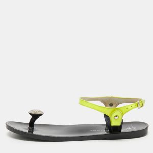 Giuseppe Zanotti Neon Yellow Patent Leather Crystal Embellished Toe Ring Ankle Strap Sandals Size 38, Sandals - Luxury Closet