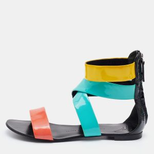 Giuseppe Zanotti Multicolor Patent Leather Flat Gladiator Sandals Size 38.5, Sandals - Luxury Closet