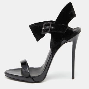 Giuseppe Zanotti Black Velvet and Patent Leather Ankle Strap Sandals Size 38, Sandals - Luxury Closet