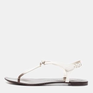 Giuseppe Zanotti White Leather Crystal Embellished Thong Flat Sandals Size 40.5, Sandals - Luxury Closet