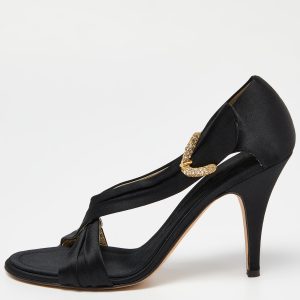 Giuseppe Zanotti Black Satin Crystal Embellished Sandals Size 38, Sandals - Luxury Closet
