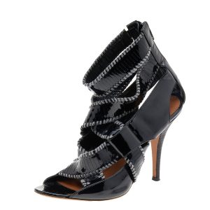 Givenchy Black Patent Leather Ankle Cuff Zipper Sandals Size 37, Sandals - Luxury Closet
