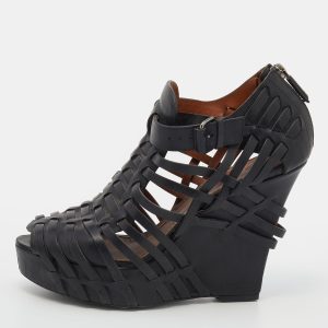 Givenchy Black Leather Cage Wedge Booties Size 39.5, Sandals - Luxury Closet