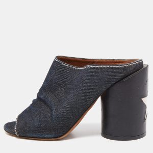 Givenchy Black/Navy Blue Denim and Leather Slide Size 36.5, Sandals - Luxury Closet