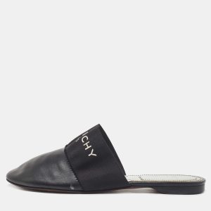 Givenchy Black Leather and Elastic Bedford Logo Mules Size 37.5, Sandals - Luxury Closet