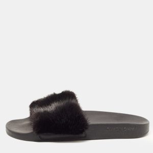 Givenchy Black Mink Fur Pool Slide Sandals Size 39, Sandals - Luxury Closet