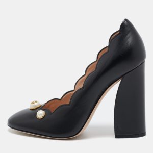 Gucci Black Leather GG Pearl Detail Pumps Size 39.5, Pumps - Luxury Closet catalog