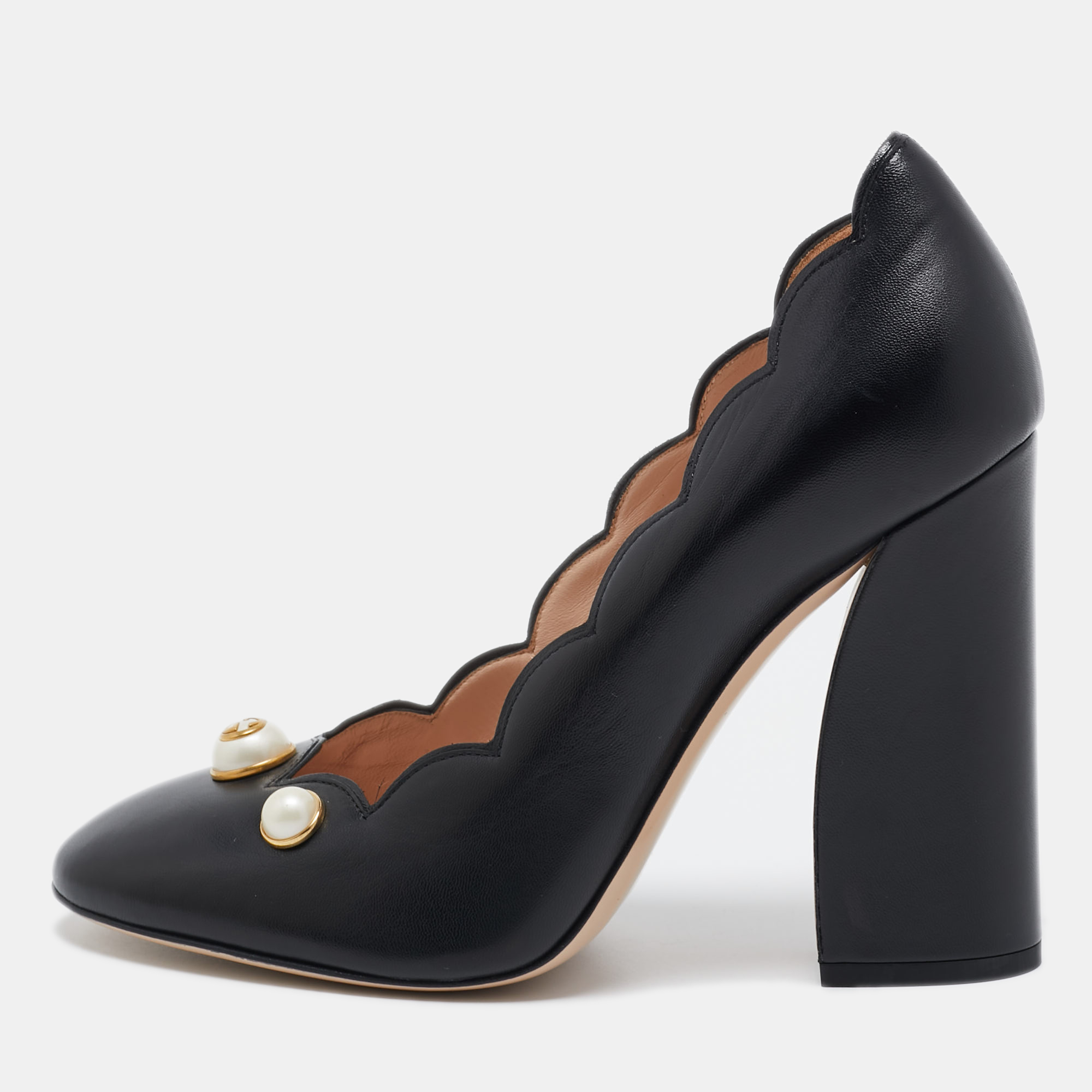 Gucci Black Leather GG Pearl Detail Pumps Size 39.5, Pumps - Luxury Closet catalog
