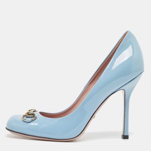 Gucci Blue Patent Leather Jolene Horsebit Square Toe Pumps Size 37, Pumps - Luxury Closet catalog
