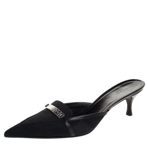 Gucci Black GG Canvas Pointed Toe Mules Size 39.5, Sandals - Luxury Closet