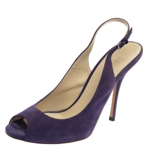 Gucci Purple Suede Peep Toe Slingback Sandals Size 38, Sandals - Luxury Closet