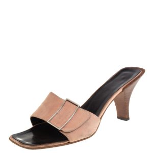 Gucci Pale Pink Suede Vintage Square Toe Slide Sandals Size 37.5, Sandals - Luxury Closet