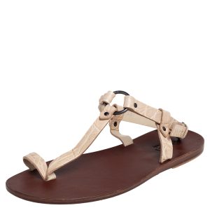 Gucci Light Cream Crocodile Toe Ring Sling Buckle Flat Sandals Size 41, Sandals - Luxury Closet