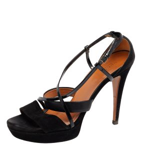 Gucci Black Suede And Patent Leather Platform Ankle Strap Sandals Size 39.5, Sandals - Luxury Closet