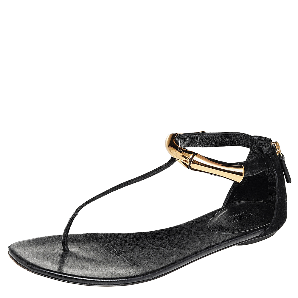 Gucci Black Suede Thong Sandals Size 38, Sandals - Luxury Closet