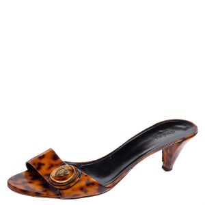 Gucci Brown Animal Print Patent Leather Hysteria Slide Sandals Size 39.5, Sandals - Luxury Closet