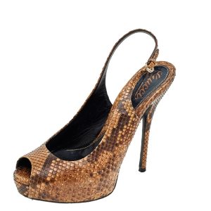 Gucci Brown Python Leather Slingback Sandals Size 37.5, Sandals - Luxury Closet