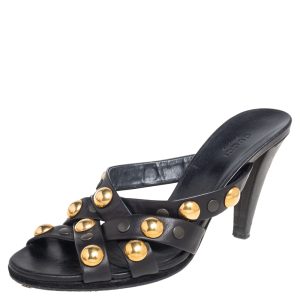 Gucci Black  Leather Slide  Babouska Sandals Size 38.5, Sandals - Luxury Closet