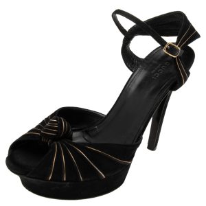 Gucci Black Suede Knot Detail Peep Toe Platform Sandals Size 38.5, Sandals - Luxury Closet