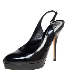 Gucci Black Patent Leather Slingback Platform Sandals Size 37.5, Sandals - Luxury Closet