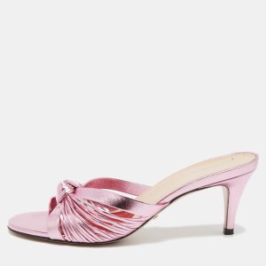 Gucci Metallic Pink Leather Knotted Slide Sandals Size 36.5, Sandals - Luxury Closet
