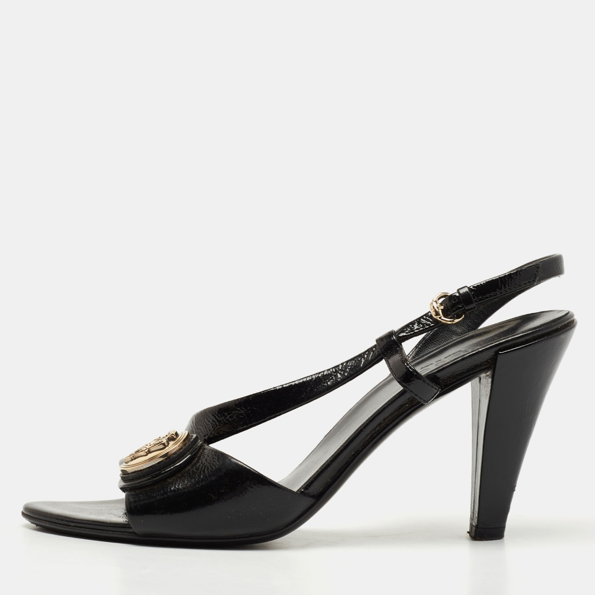 Gucci Black Patent Leather Hysteria Slingback Sandals Size 36.5, Sandals - Luxury Closet