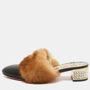 Gucci Black Leather and Mink Fur Candy Embellished Mules Size 36, Sandals - Luxury Closet