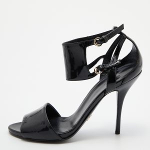 Gucci Black Patent Leather Open Toe Ankle Strap Sandals Size 38.5, Sandals - Luxury Closet