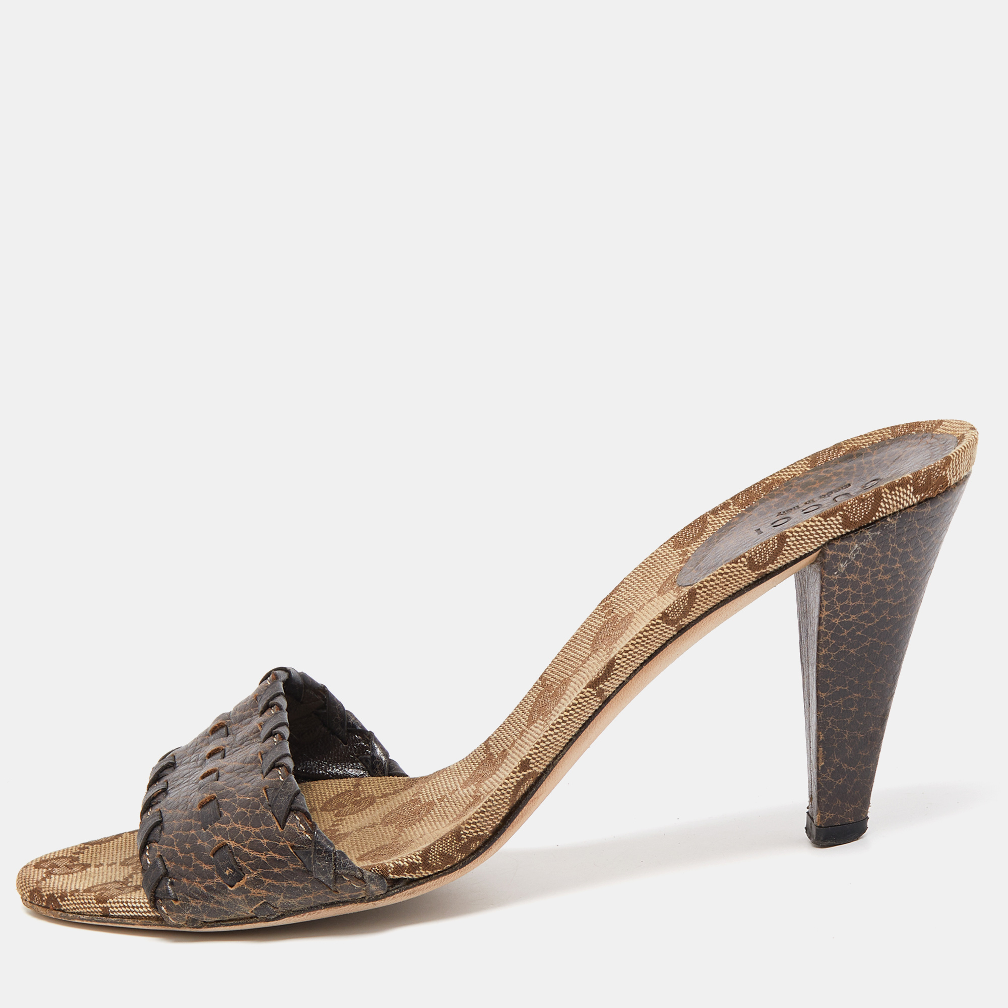 Gucci Brown Leather Slide Sandals Size 38.5, Sandals - Luxury Closet