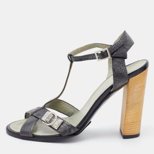 Prada Deep Green Ostrich Leather Ankle Strap Block Heel Sandals Size 36, Sandals - Luxury Closet