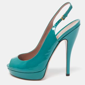 Gucci Green Patent Leather Sofia Peep Toe Slingback Sandals Size 37, Sandals - Luxury Closet