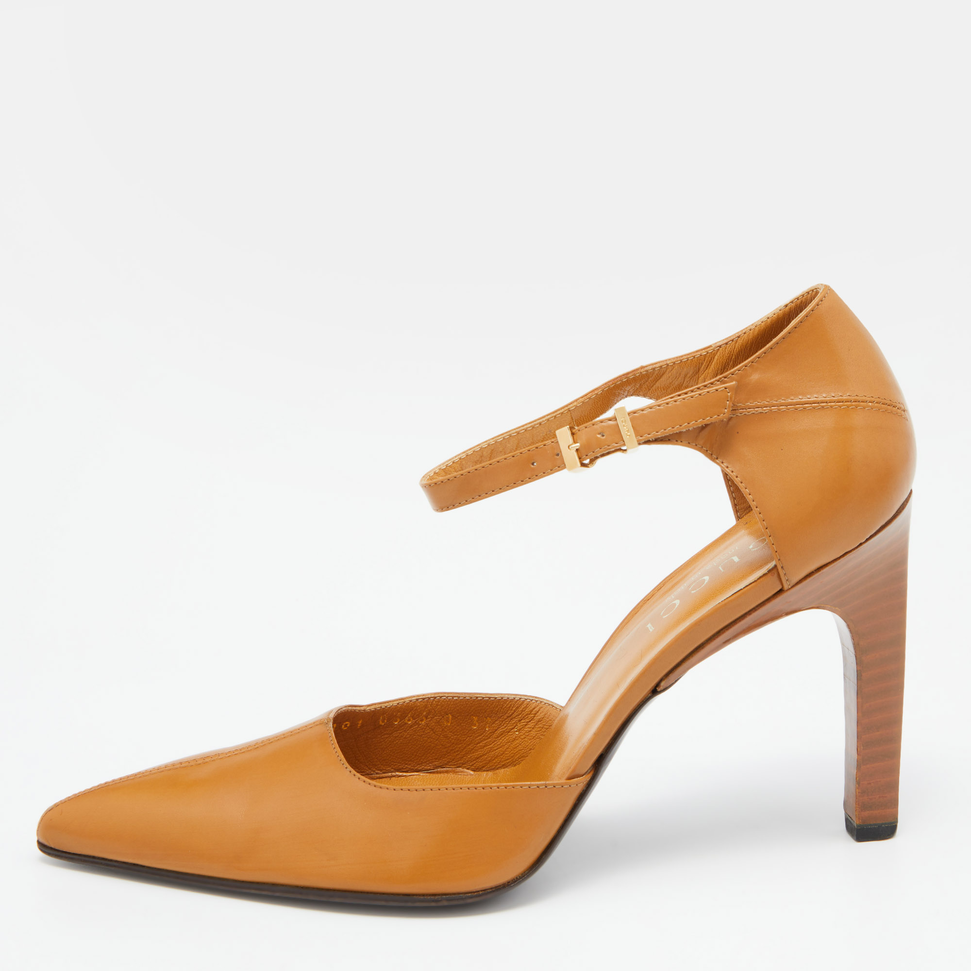 Gucci Mustard Leather Pointed Ankle Strap Sandals Size 37, Sandals - Luxury Closet