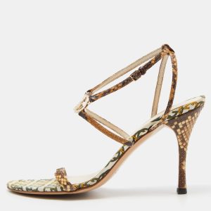 Gucci Brown/Beige Python and Canvas Ankle Strap Sandals Size 40, Sandals - Luxury Closet