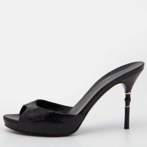 Gucci Black Watersnake Leather Bamboo Heel Platform Sandals Size 40, Sandals - Luxury Closet