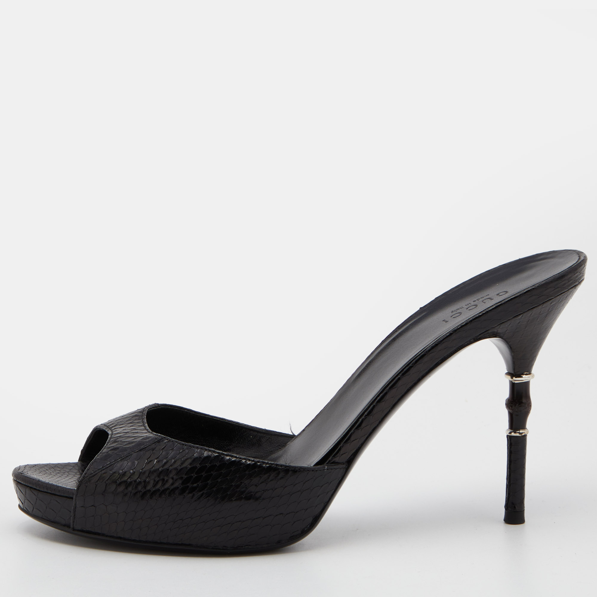 Gucci Black Watersnake Leather Bamboo Heel Platform Sandals Size 40, Sandals - Luxury Closet
