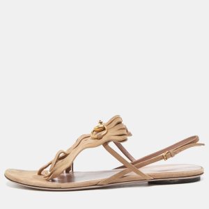 Gucci Beige Suede Becky Fringe Flat Sandals Size 39.5, Sandals - Luxury Closet