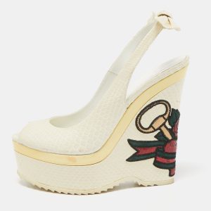 Gucci White Python Unicef Tattoo Slingback Wedge Sandals 36, Sandals - Luxury Closet
