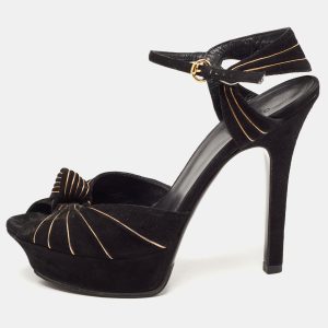 Gucci Black Suede Knot Detail Peep Toe Platform Sandals Size 37, Sandals - Luxury Closet