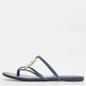 Gucci Blue Leather GG Cage Flat Thong Sandals Size 37, Sandals - Luxury Closet