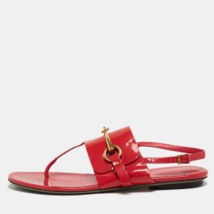 Gucci Red Patent Leather Slingback Flat Sandals Size 38, Sandals - Luxury Closet
