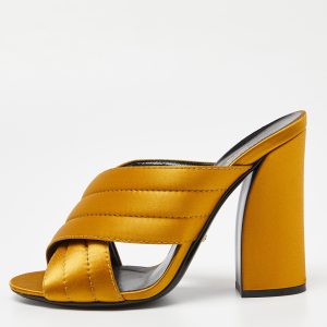 Gucci Gold Satin Webby Cross Strap Slide Sandals Size 39.5, Sandals - Luxury Closet