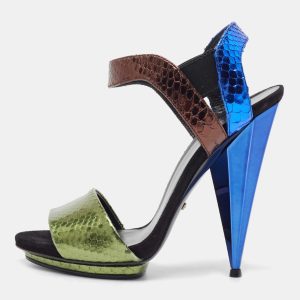 Gucci Multicolor Python Liberty Open Toe Ankle Strap Sandals Size 37.5, Sandals - Luxury Closet