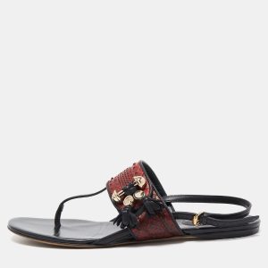 Gucci Red/Black Python and Leather Thong Flat Sandals Size 37, Sandals - Luxury Closet
