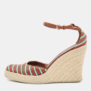 Gucci Multicolor Fabric Platform Wedge Espadrille Sandals Size 38, Sandals - Luxury Closet