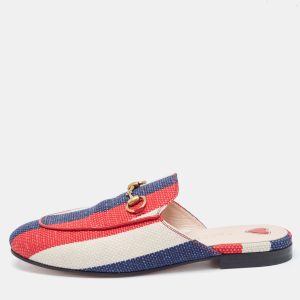 Gucci Tri Color Stripe Canvas Princetown Horsebit Mules Size 37, Sandals - Luxury Closet