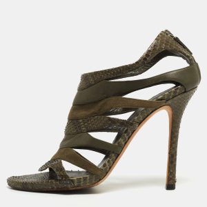 Gucci Green Python And Suede Ankle Strap Sandals Size 38, Sandals - Luxury Closet