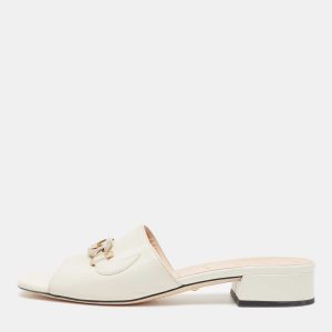 Gucci Off White Leather Zumi Slide Sandals Size 37, Sandals - Luxury Closet