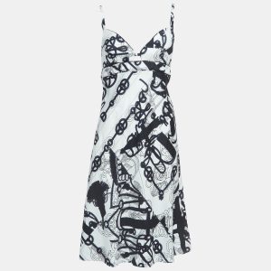 Hermes White/Black Printed Silk Twill Midi Dress M, Dresses - Luxury Closet catalog