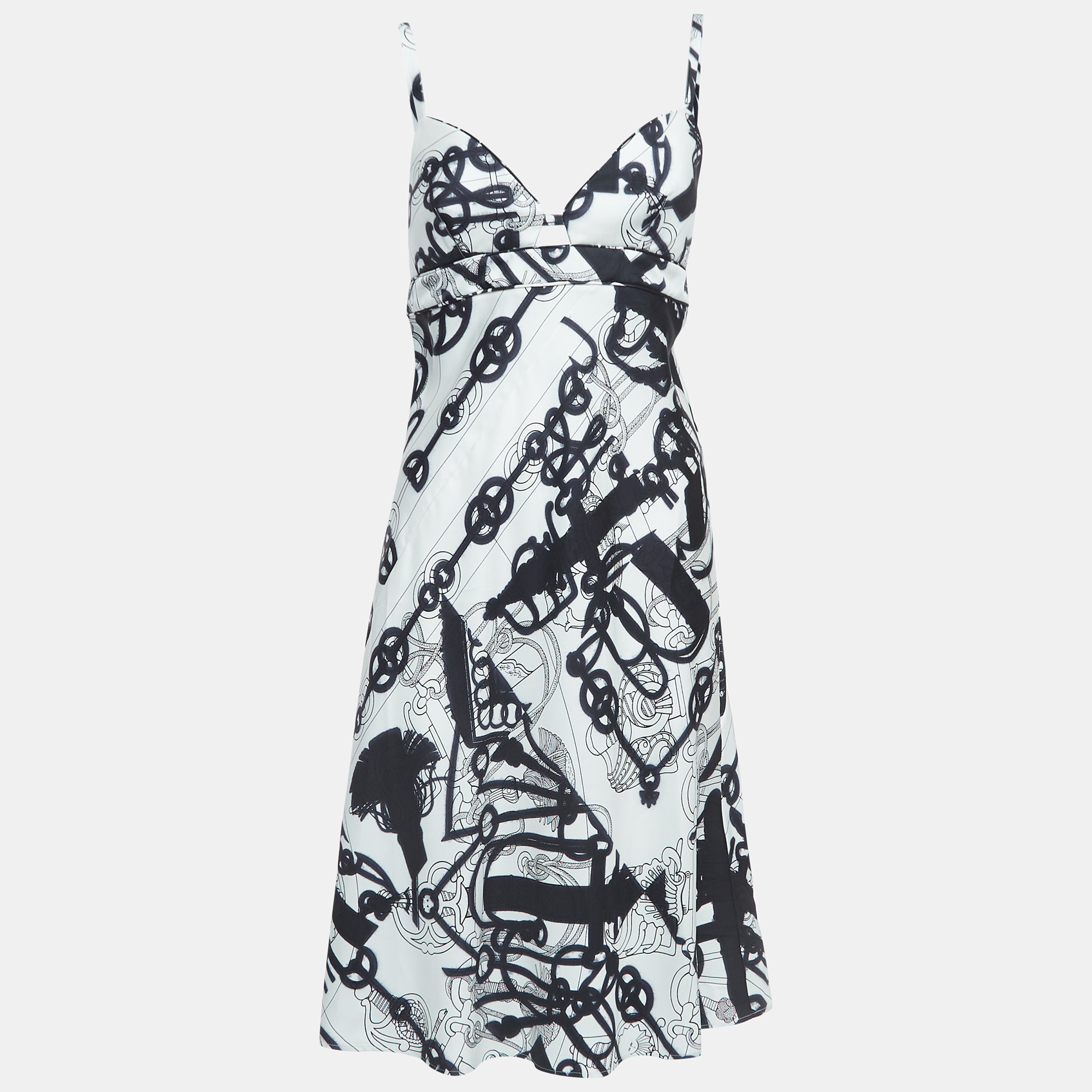 Hermes White/Black Printed Silk Twill Midi Dress M, Dresses - Luxury Closet catalog